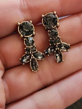 Gold-Tone Gray Crystal Drop Earrings - Elegant Women's Jewelry